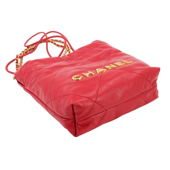 CHANEL 22 2way Chain Hand Shoulder Bag Leather Red AS3980 Mini - Picture 4 of 9